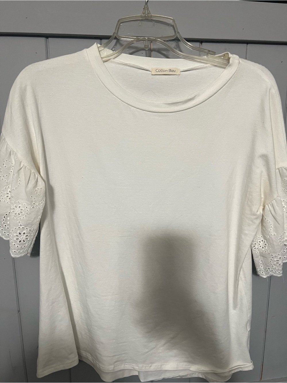 Cotton Bleu Women's Cream Eyelet Sleeve Tee